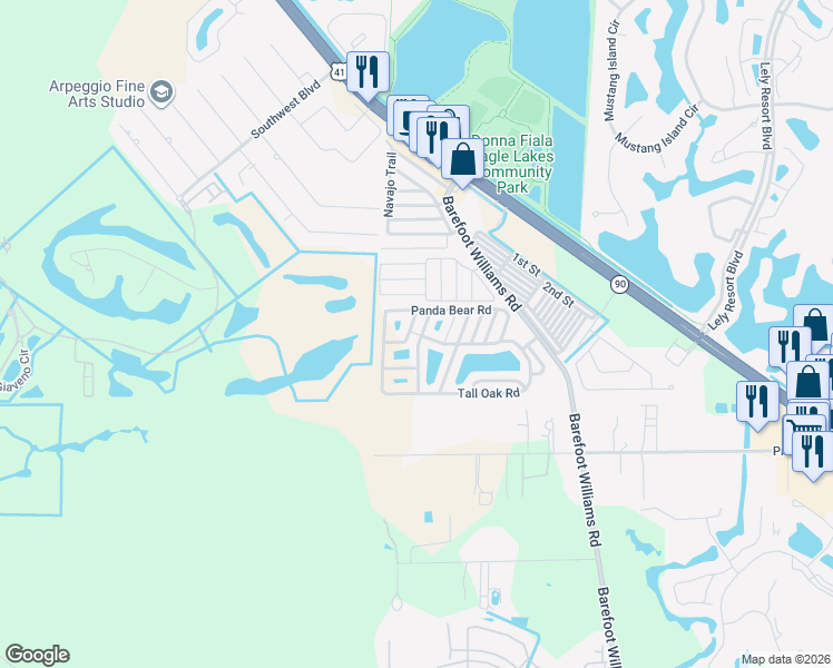 map of restaurants, bars, coffee shops, grocery stores, and more near 153 Tall Oak Rd in Naples
