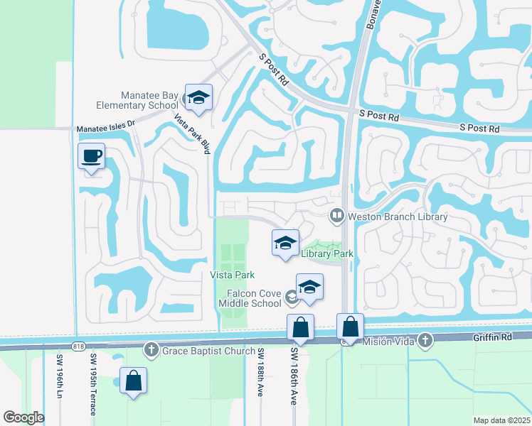 map of restaurants, bars, coffee shops, grocery stores, and more near 4138 Forest Drive in Weston