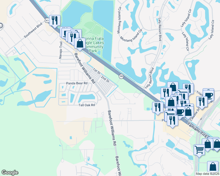 map of restaurants, bars, coffee shops, grocery stores, and more near 140 Barefoot Williams Road in Naples