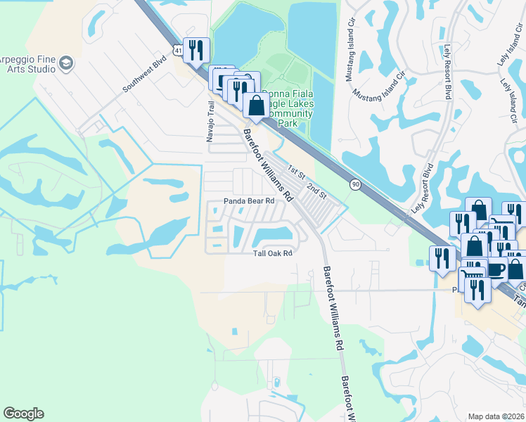 map of restaurants, bars, coffee shops, grocery stores, and more near 515 Honey Bear Road in Naples