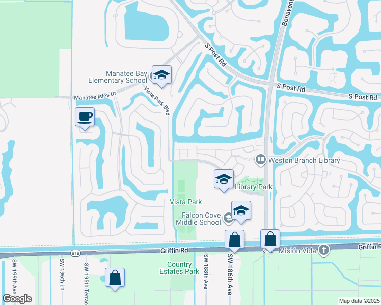 map of restaurants, bars, coffee shops, grocery stores, and more near 3908 Cherry Lane in Weston
