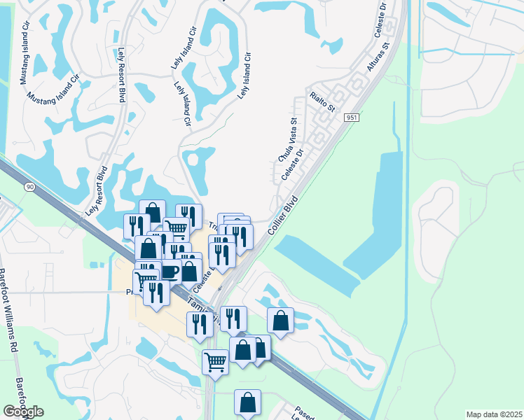map of restaurants, bars, coffee shops, grocery stores, and more near 9185 Celeste Drive in Naples
