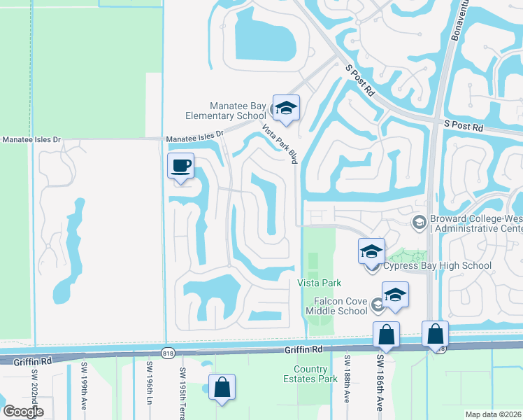 map of restaurants, bars, coffee shops, grocery stores, and more near 3872 West Hibiscus Street in Weston