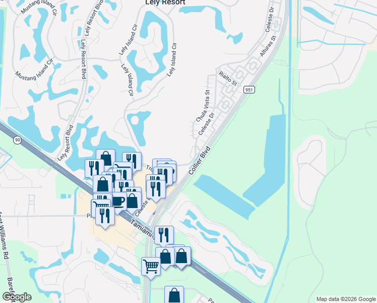 map of restaurants, bars, coffee shops, grocery stores, and more near 9165 Celeste Drive in Naples