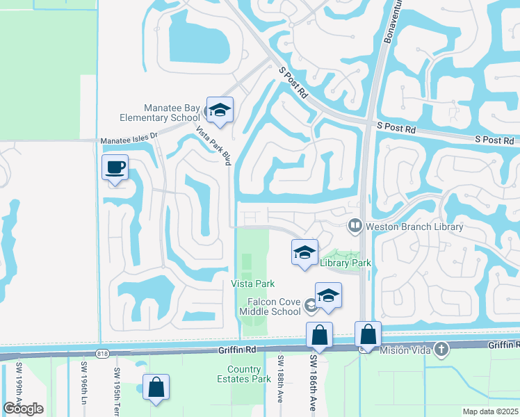 map of restaurants, bars, coffee shops, grocery stores, and more near 3801 Pond Apple Drive in Weston