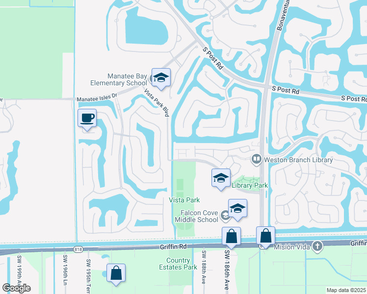 map of restaurants, bars, coffee shops, grocery stores, and more near 3821 Pond Apple Drive in Weston