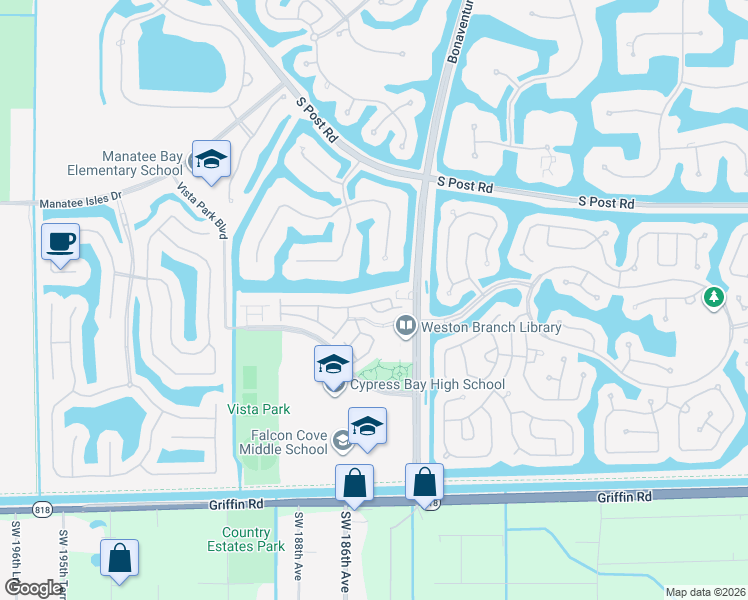 map of restaurants, bars, coffee shops, grocery stores, and more near 3819 Tree Top Drive in Weston