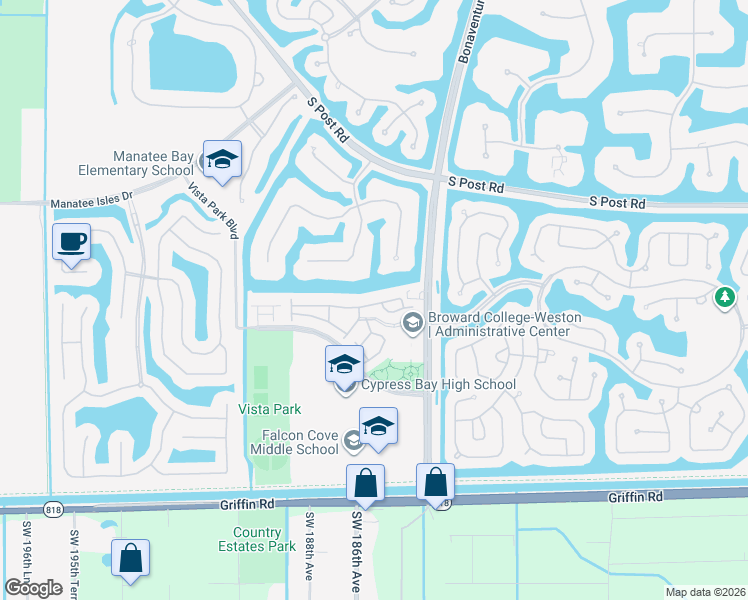 map of restaurants, bars, coffee shops, grocery stores, and more near 3839 Tree Top Drive in Weston