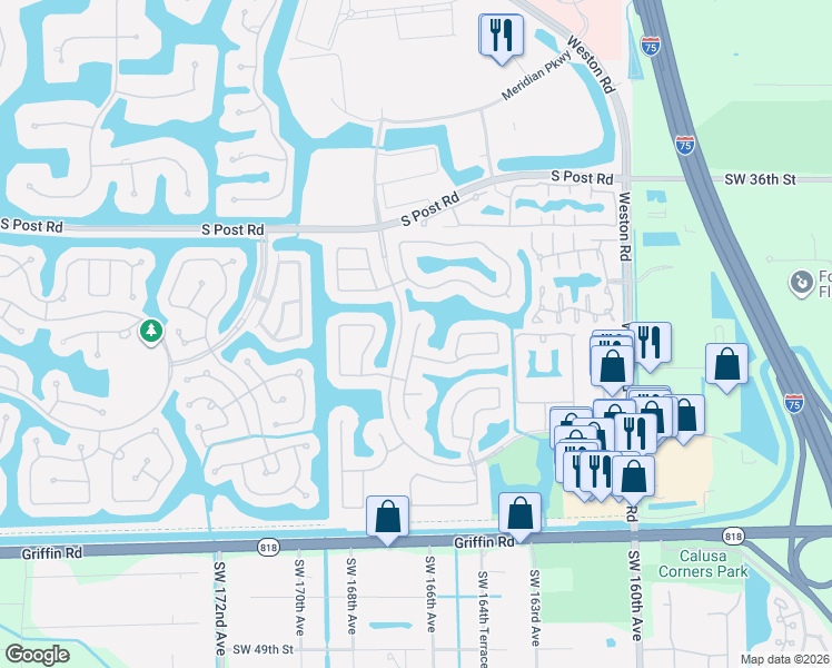 map of restaurants, bars, coffee shops, grocery stores, and more near 4104 Sapphire Terrace in Weston