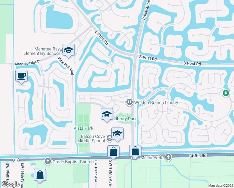 map of restaurants, bars, coffee shops, grocery stores, and more near 3819 Tree Top Drive in Weston