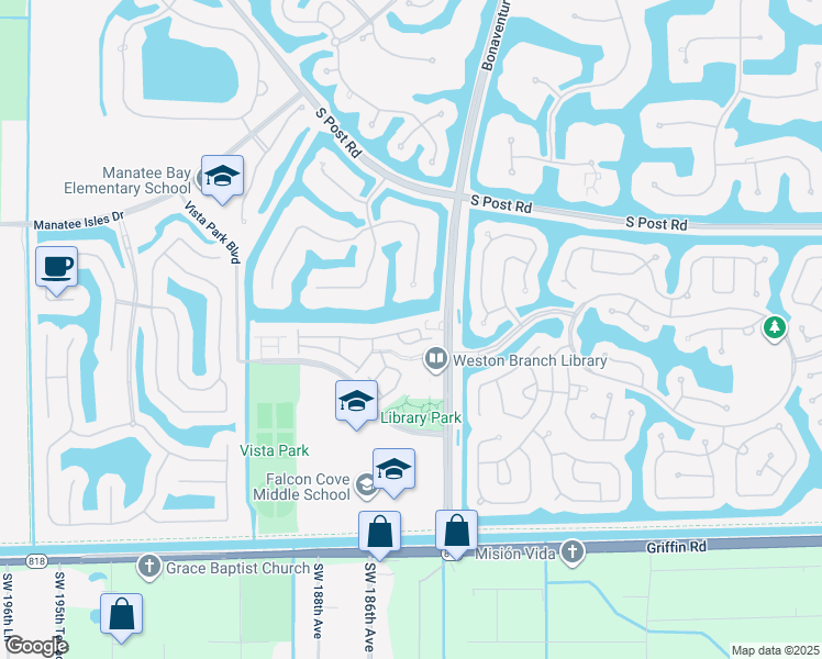 map of restaurants, bars, coffee shops, grocery stores, and more near 3819 Tree Top Drive in Weston