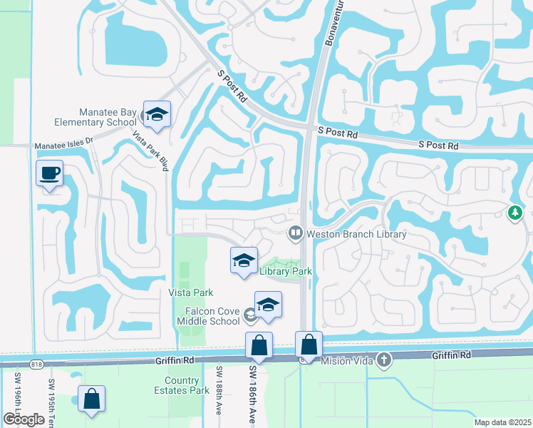 map of restaurants, bars, coffee shops, grocery stores, and more near 3819 Tree Top Drive in Weston