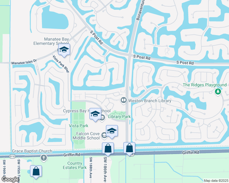 map of restaurants, bars, coffee shops, grocery stores, and more near 3819 Tree Top Drive in Weston
