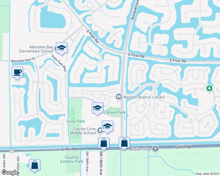 map of restaurants, bars, coffee shops, grocery stores, and more near 3819 Tree Top Drive in Weston