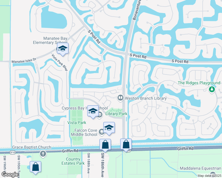 map of restaurants, bars, coffee shops, grocery stores, and more near 3819 Tree Top Drive in Weston