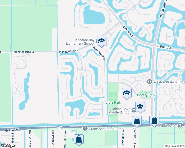map of restaurants, bars, coffee shops, grocery stores, and more near 3817 West Hibiscus Street in Weston