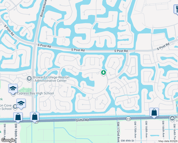 map of restaurants, bars, coffee shops, grocery stores, and more near 3967 Nighthawk Drive in Weston