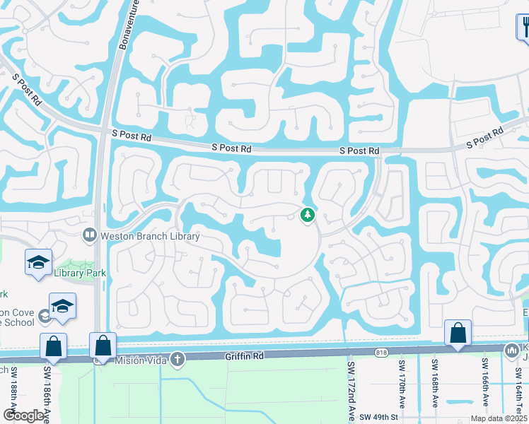 map of restaurants, bars, coffee shops, grocery stores, and more near 3967 Nighthawk Drive in Weston