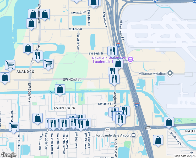 map of restaurants, bars, coffee shops, grocery stores, and more near 2308b Southwest 42nd Street in Fort Lauderdale