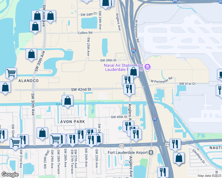 map of restaurants, bars, coffee shops, grocery stores, and more near 2308b Southwest 42nd Street in Fort Lauderdale