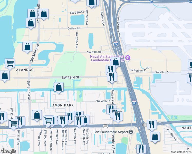 map of restaurants, bars, coffee shops, grocery stores, and more near 2308 Southwest 42nd Street in Fort Lauderdale