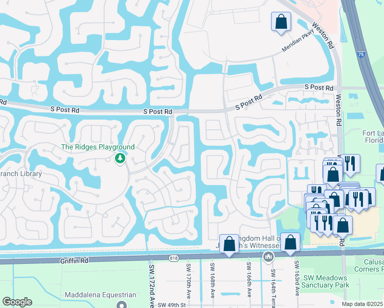 map of restaurants, bars, coffee shops, grocery stores, and more near 3760 San Simeon Circle in Weston