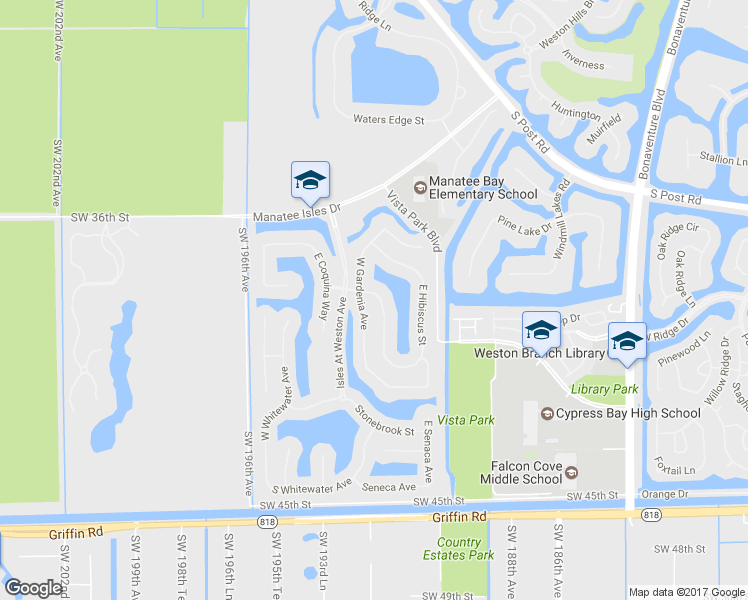 map of restaurants, bars, coffee shops, grocery stores, and more near 3817 West Hibiscus Street in Weston
