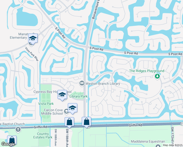 map of restaurants, bars, coffee shops, grocery stores, and more near 3731 Oak Ridge Circle in Weston