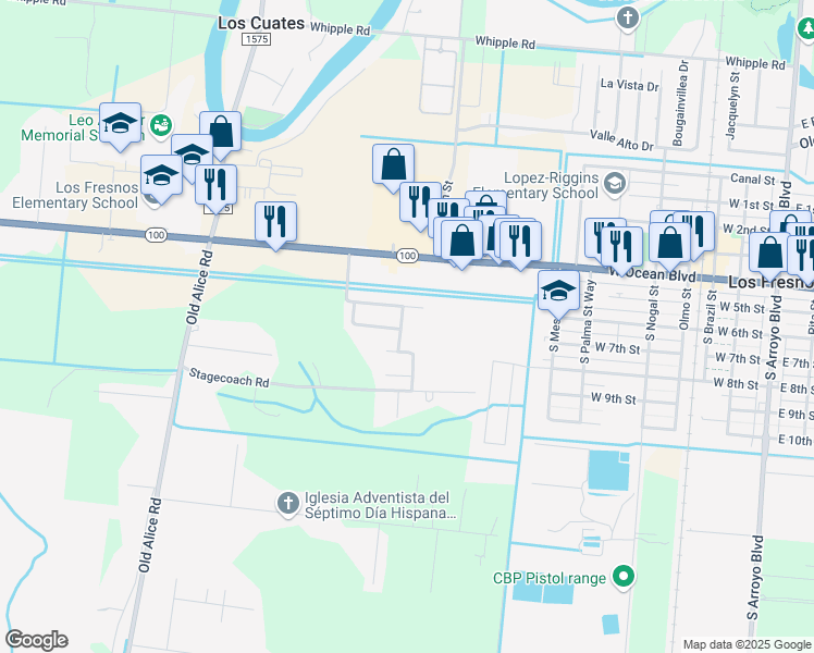 map of restaurants, bars, coffee shops, grocery stores, and more near 311 Puerto Vallarta Drive in Los Fresnos