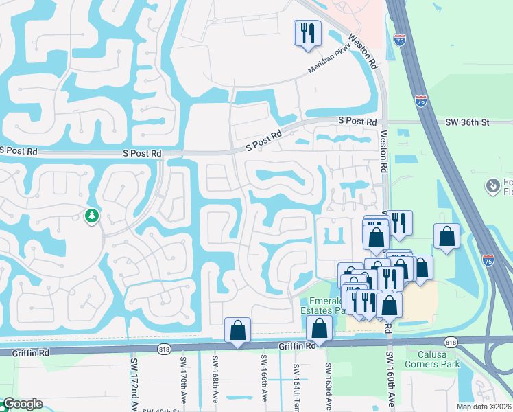map of restaurants, bars, coffee shops, grocery stores, and more near 4104 Sapphire Terrace in Weston