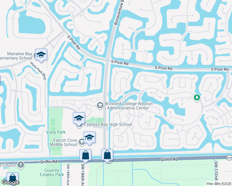 map of restaurants, bars, coffee shops, grocery stores, and more near 3731 Oak Ridge Circle in Weston