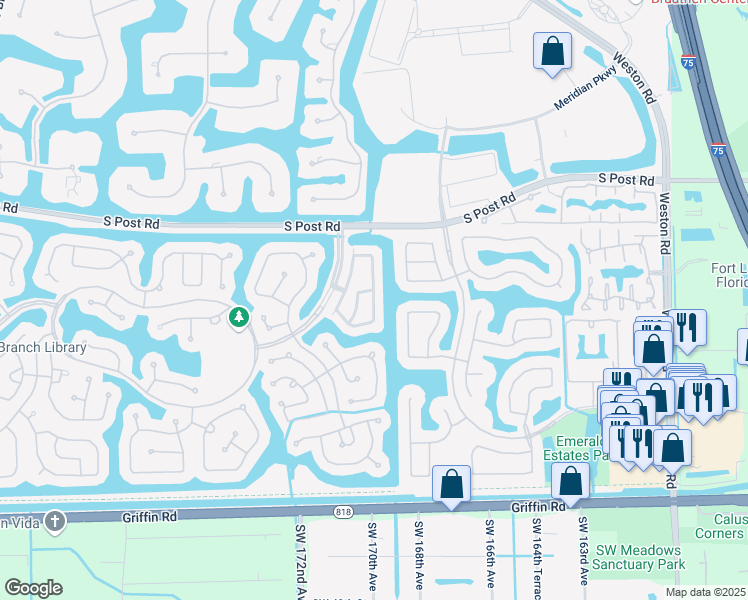 map of restaurants, bars, coffee shops, grocery stores, and more near 3760 San Simeon Circle in Weston