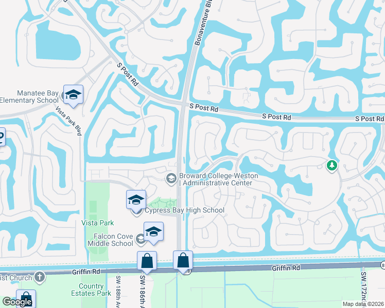 map of restaurants, bars, coffee shops, grocery stores, and more near 3731 Oak Ridge Circle in Weston