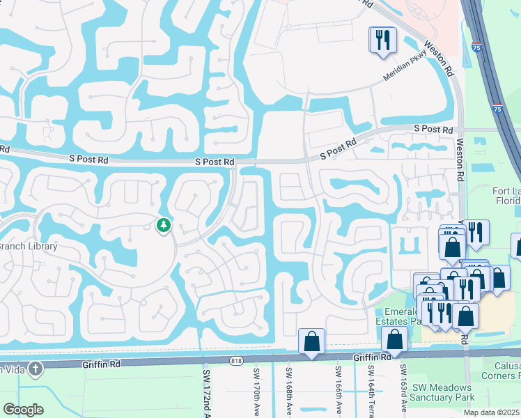 map of restaurants, bars, coffee shops, grocery stores, and more near 3760 San Simeon Circle in Weston