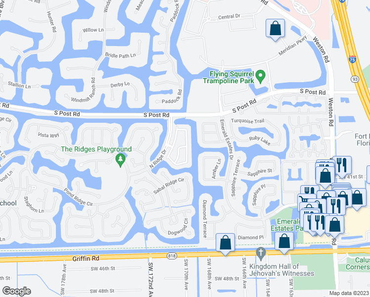 map of restaurants, bars, coffee shops, grocery stores, and more near 3739 San Simeon Circle in Weston