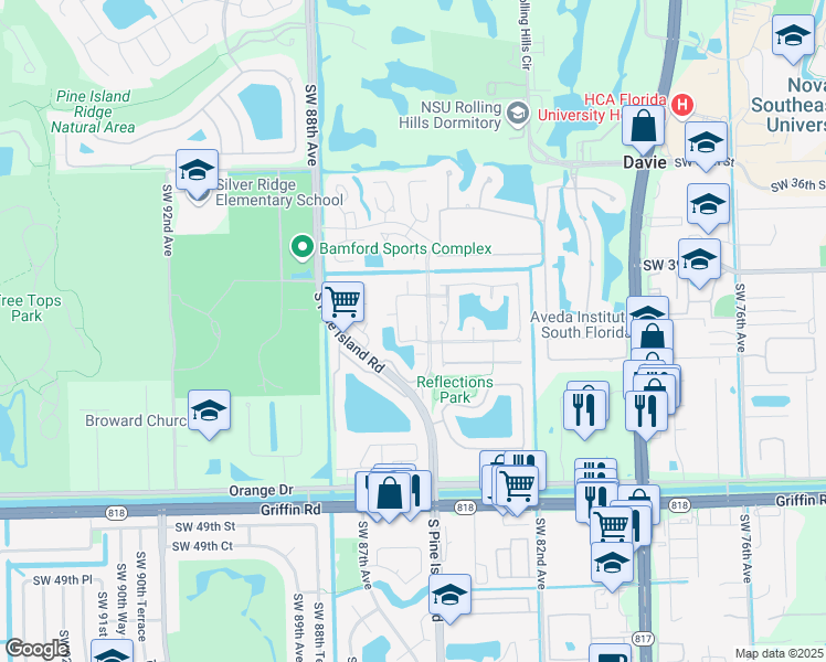 map of restaurants, bars, coffee shops, grocery stores, and more near 8524 Old Country Manor in Davie