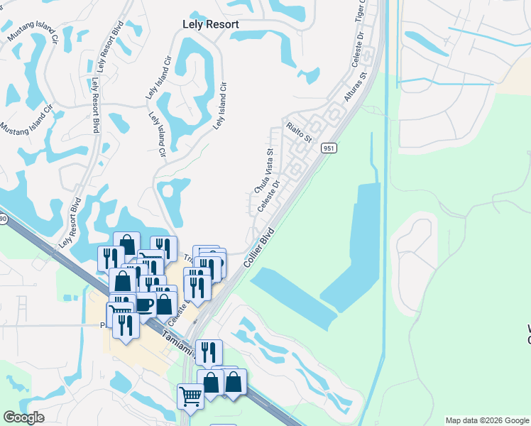 map of restaurants, bars, coffee shops, grocery stores, and more near 9163 Delano Street in Naples