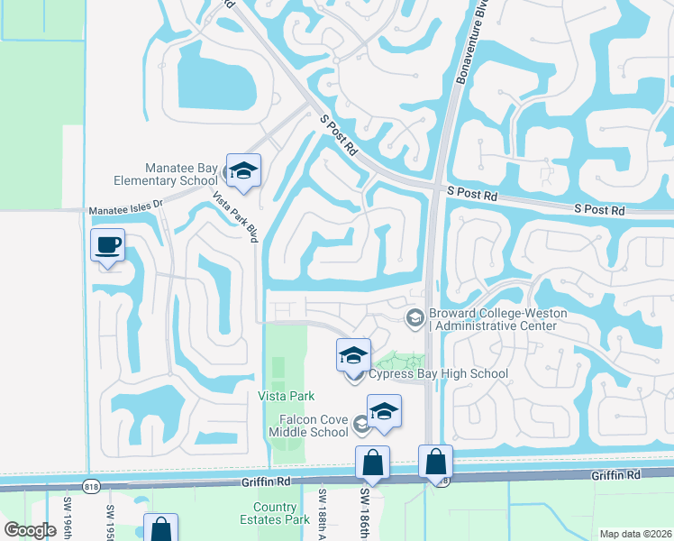 map of restaurants, bars, coffee shops, grocery stores, and more near 3917 Tree Top Drive in Weston