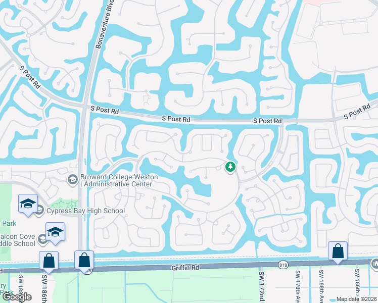 map of restaurants, bars, coffee shops, grocery stores, and more near 3740 Heron Ridge Lane in Weston