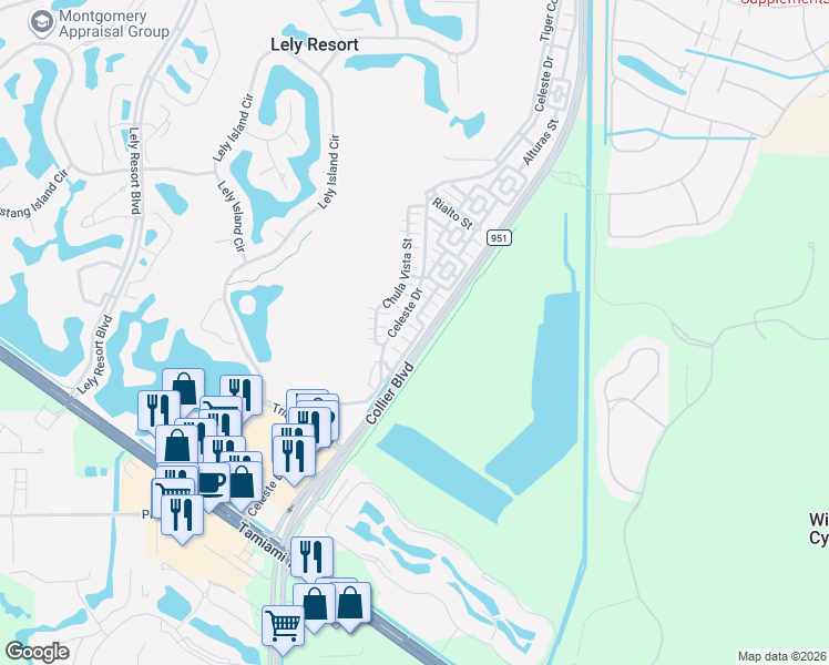 map of restaurants, bars, coffee shops, grocery stores, and more near 9134 Chula Vista Street in Naples