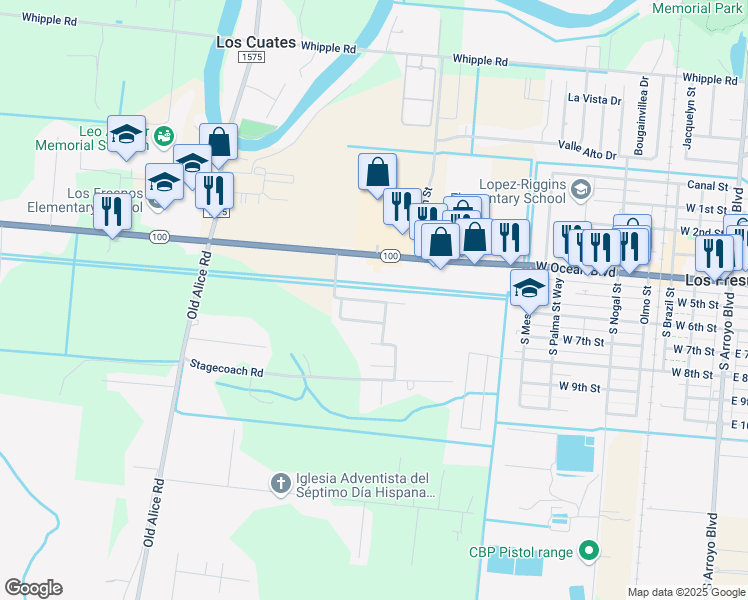 map of restaurants, bars, coffee shops, grocery stores, and more near 129 Villa Del Sur in Los Fresnos