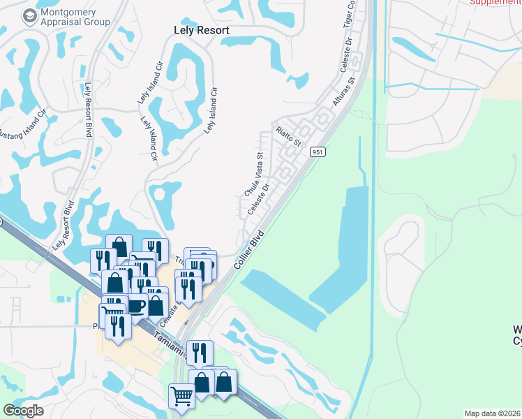 map of restaurants, bars, coffee shops, grocery stores, and more near 9134 Chula Vista Street in Naples