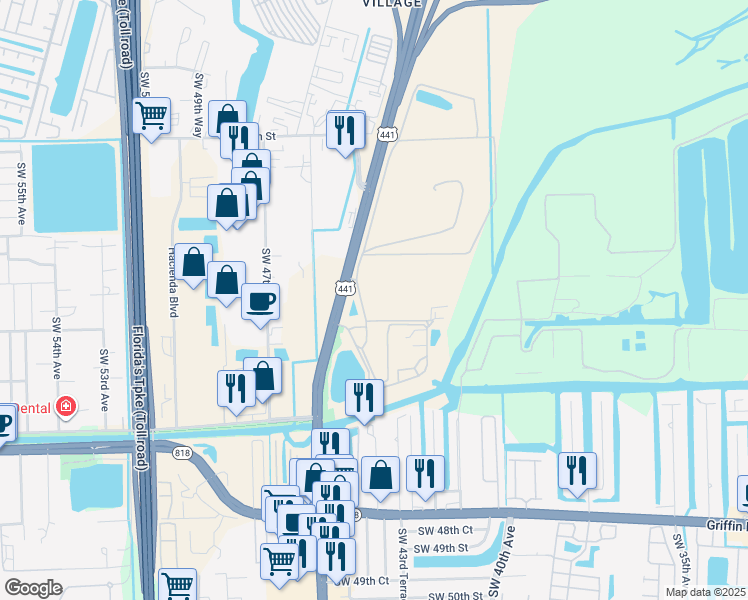 map of restaurants, bars, coffee shops, grocery stores, and more near 4030 South State Road 7 in Fort Lauderdale