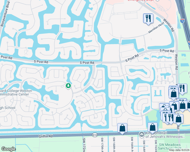 map of restaurants, bars, coffee shops, grocery stores, and more near 3637 San Simeon Circle in Weston