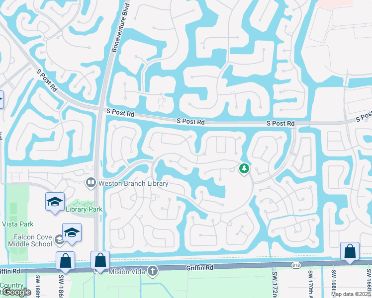 map of restaurants, bars, coffee shops, grocery stores, and more near 3711 Vista Way in Weston