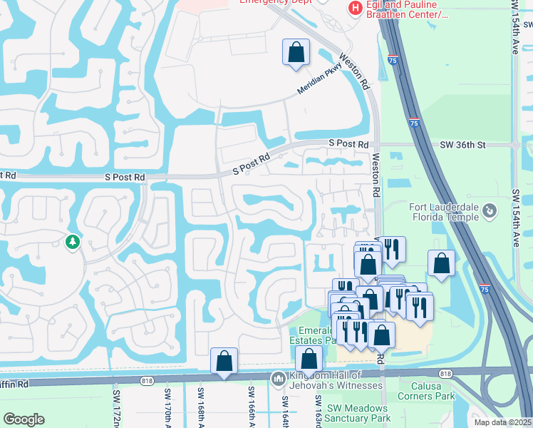 map of restaurants, bars, coffee shops, grocery stores, and more near 16503 Ruby Lake in Weston
