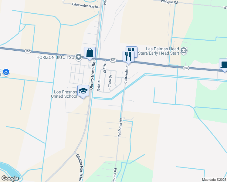map of restaurants, bars, coffee shops, grocery stores, and more near 2162 Baja Circle in Los Fresnos
