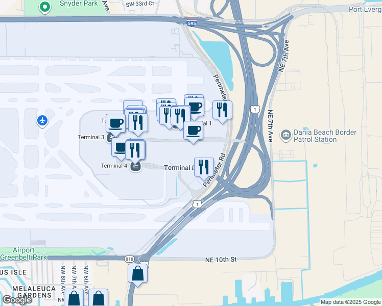map of restaurants, bars, coffee shops, grocery stores, and more near 700 Terminal Drive in Fort Lauderdale