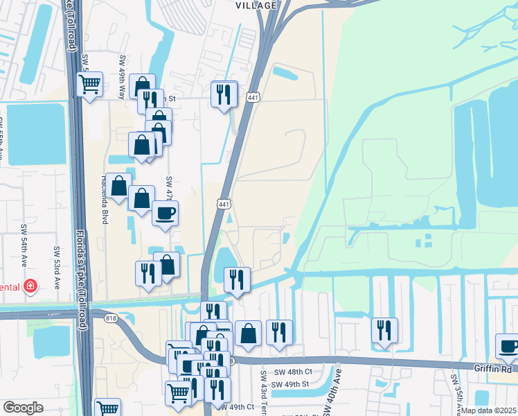 map of restaurants, bars, coffee shops, grocery stores, and more near 4030 North State Road 7 in Miramar