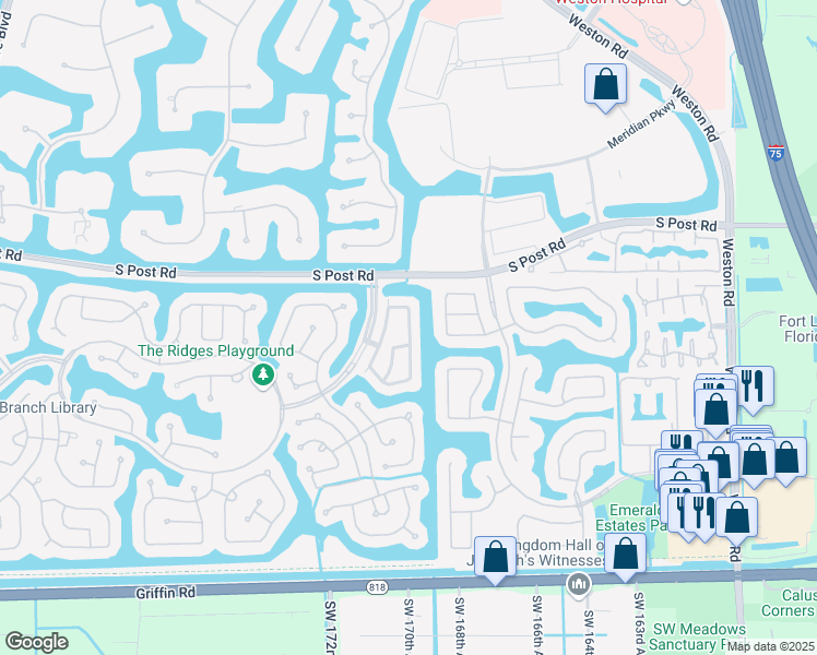 map of restaurants, bars, coffee shops, grocery stores, and more near 3706 San Simeon Circle in Weston